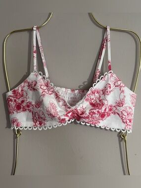 Floral Cottagecore Bandeau Top White Pink XS